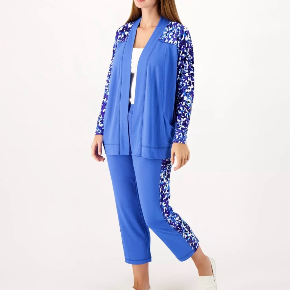 NWOT Isaac Mizrahi Live Soho Baby French Terry Open Front Cardigan Cruise Resort - Picture 3 of 12